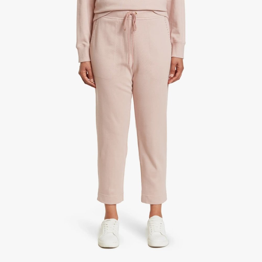 St. John Rose Quartz Cotton French Terry Cropped Pants M